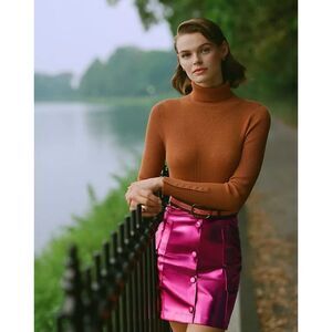 Anthropologie Maeve Pecan ribbed knit button sleeve Small